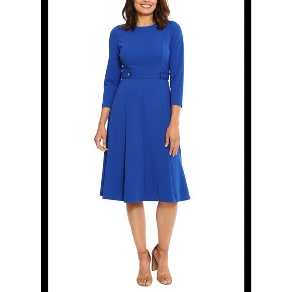 NWT London Times 3/4 Sleeve Seamed Side Tab Fit & Flare Midi Dress Size 18 - Picture 1 of 5